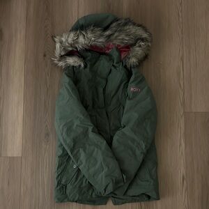Roxy Girl’s Olive Green ski/Snowboarding Jacket with Faux Fur Hood